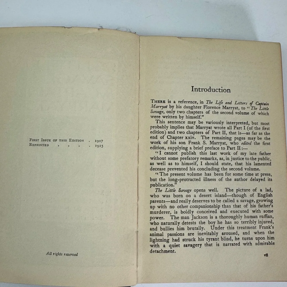 The Little Savage Captain Marryat 1915 Everyman's‎ Library Blue Cloth Hardcover